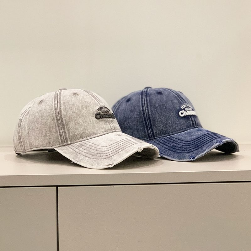 Washed Cap Embroidered Letter Distressed