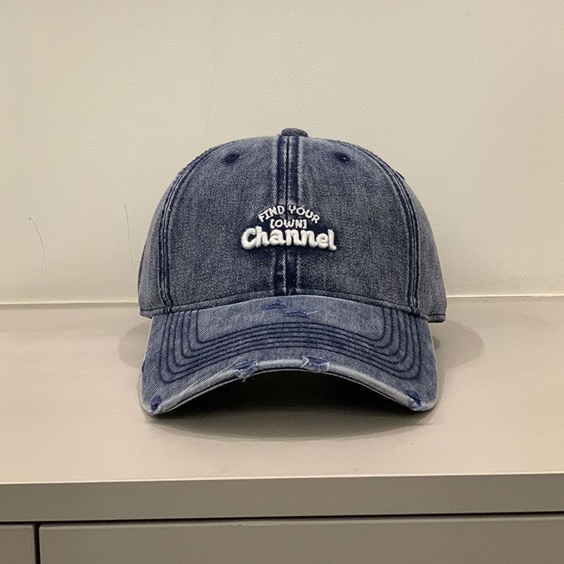 Washed Cap Embroidered Letter Distressed