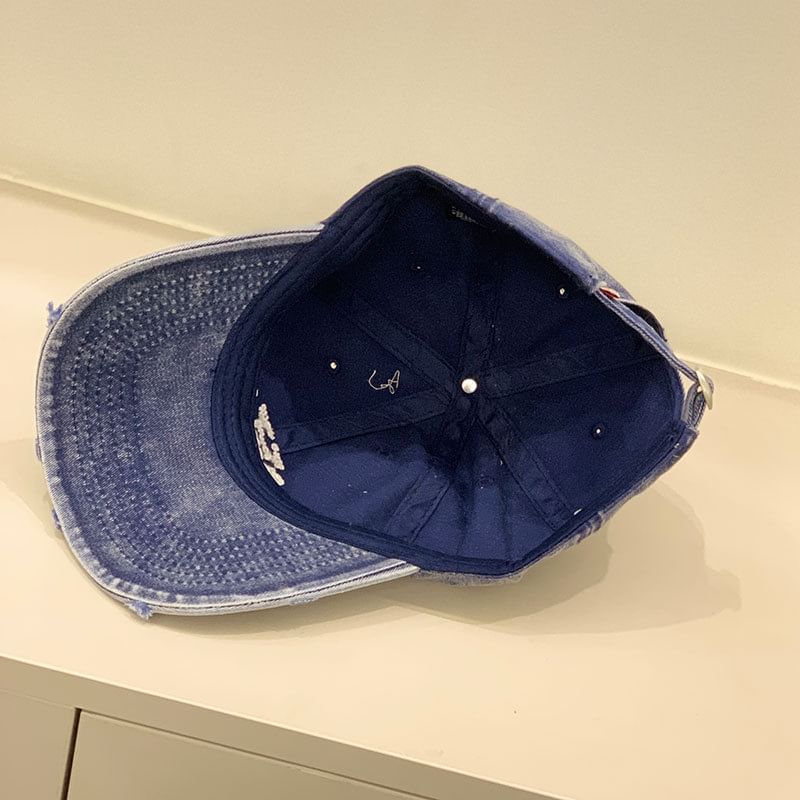 Washed Cap Embroidered Letter Distressed