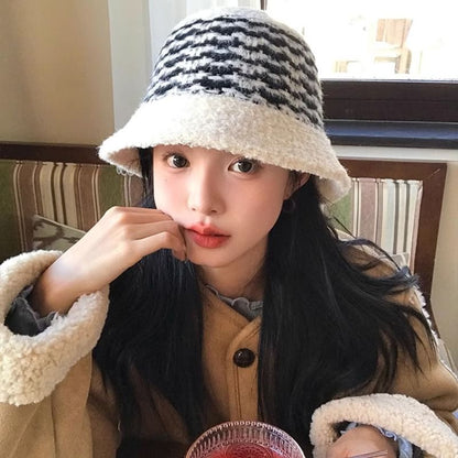 Bucket Striped Fluffy Hat