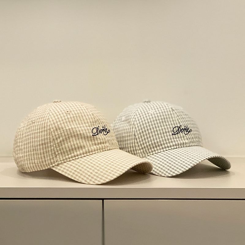 Letter Cap Gingham Embroidered