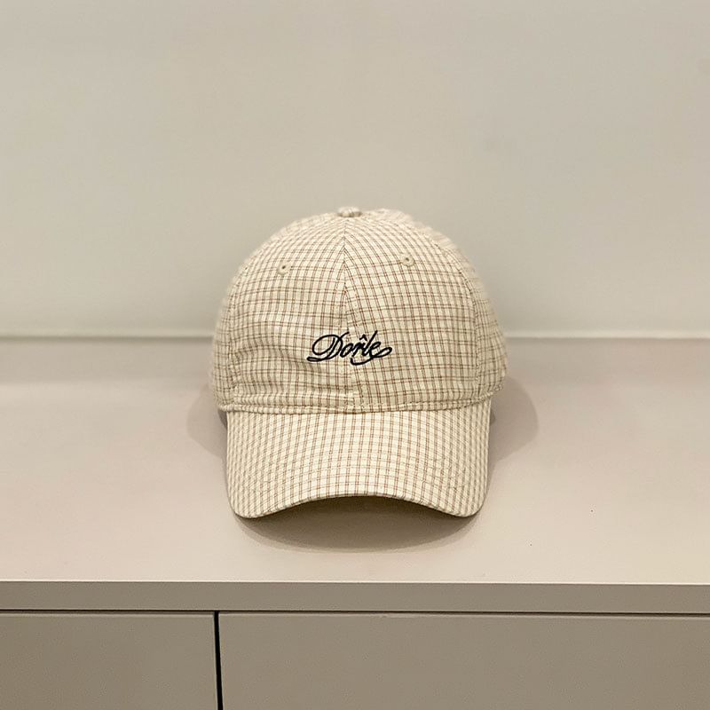 Letter Cap Gingham Embroidered