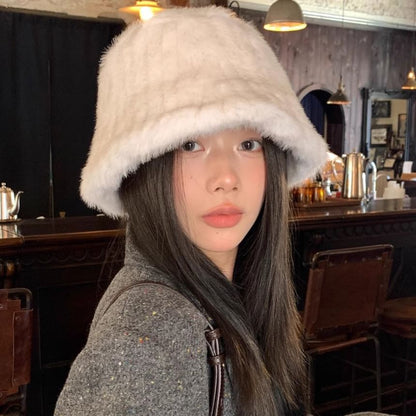 Fluffy Bucket Plain Hat