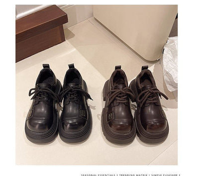 Plain Leather Platform Lace-Up Shoes Faux