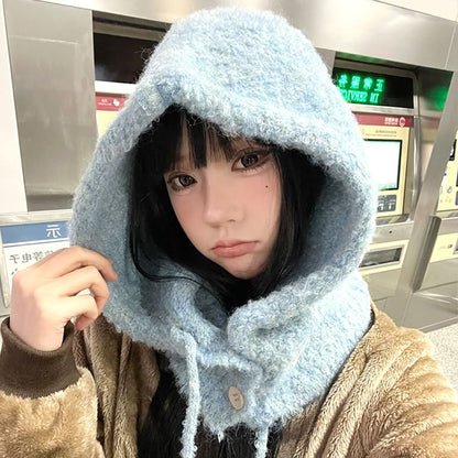 Plain Balaclava Buttoned Knit