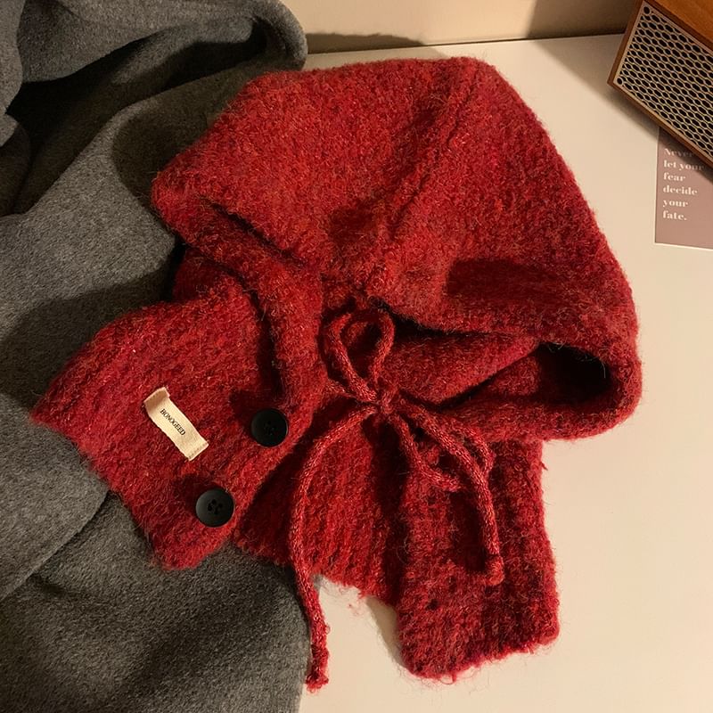 Plain Balaclava Buttoned Knit