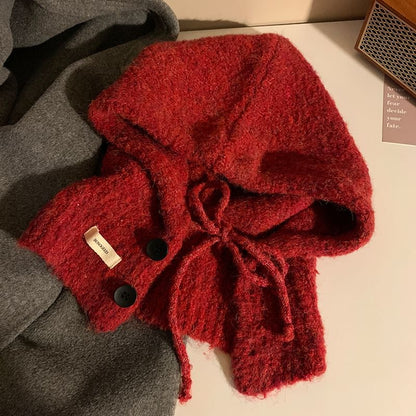 Plain Balaclava Buttoned Knit