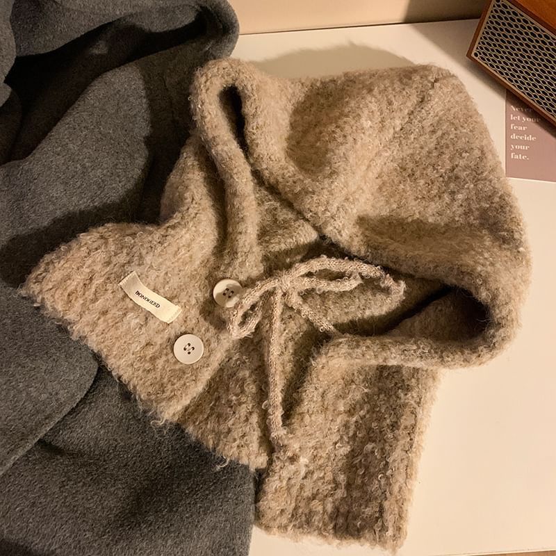 Plain Balaclava Buttoned Knit