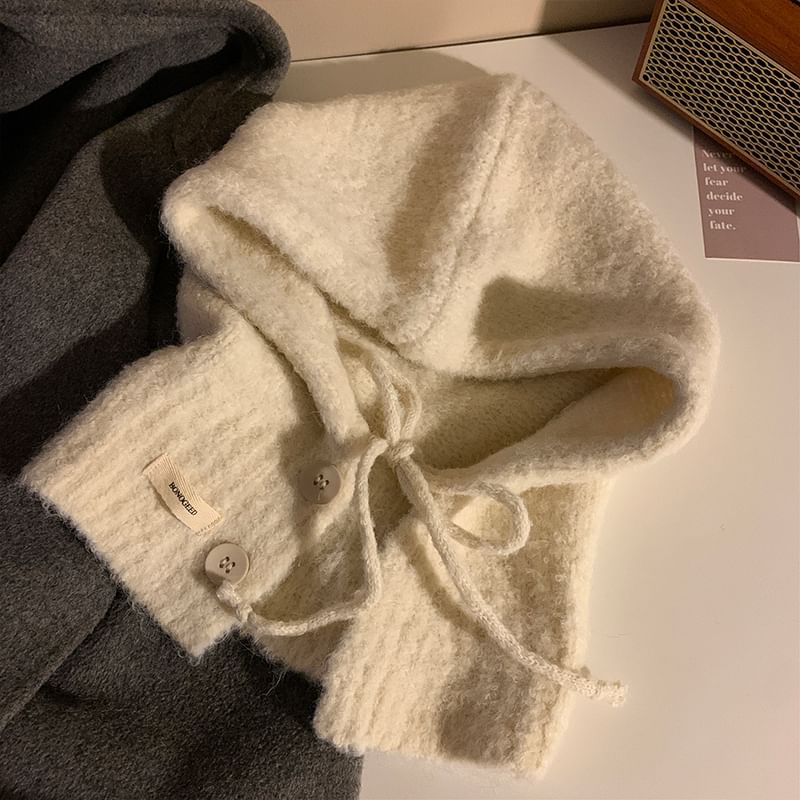 Plain Balaclava Buttoned Knit