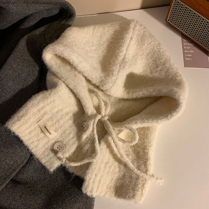 Plain Balaclava Buttoned Knit