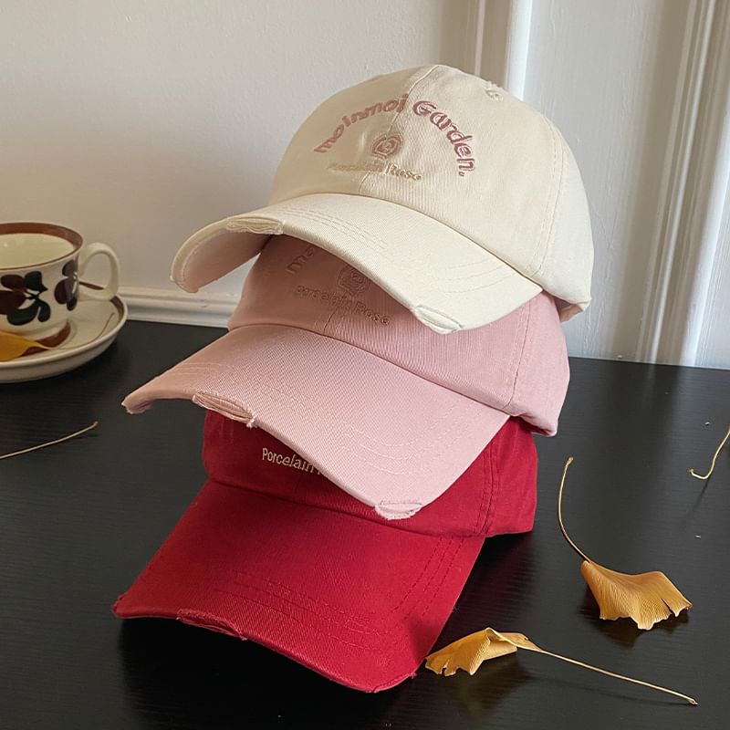 Baseball Embroidered Lettering Cap Distressed