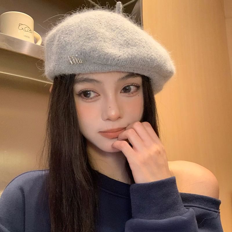 Rhinestone Accent Beret Knit