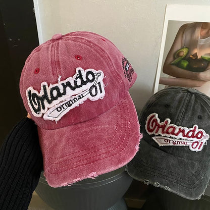 Lettering Embroidered Baseball Distressed Cap