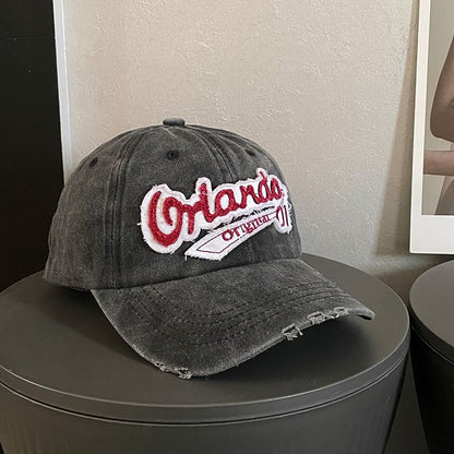 Lettering Embroidered Baseball Distressed Cap