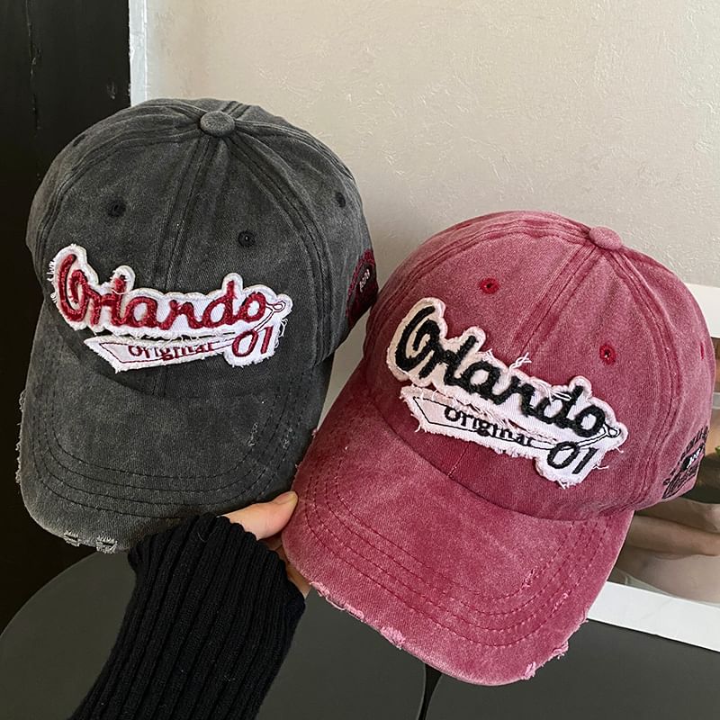 Lettering Embroidered Baseball Distressed Cap
