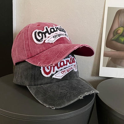 Lettering Embroidered Baseball Distressed Cap