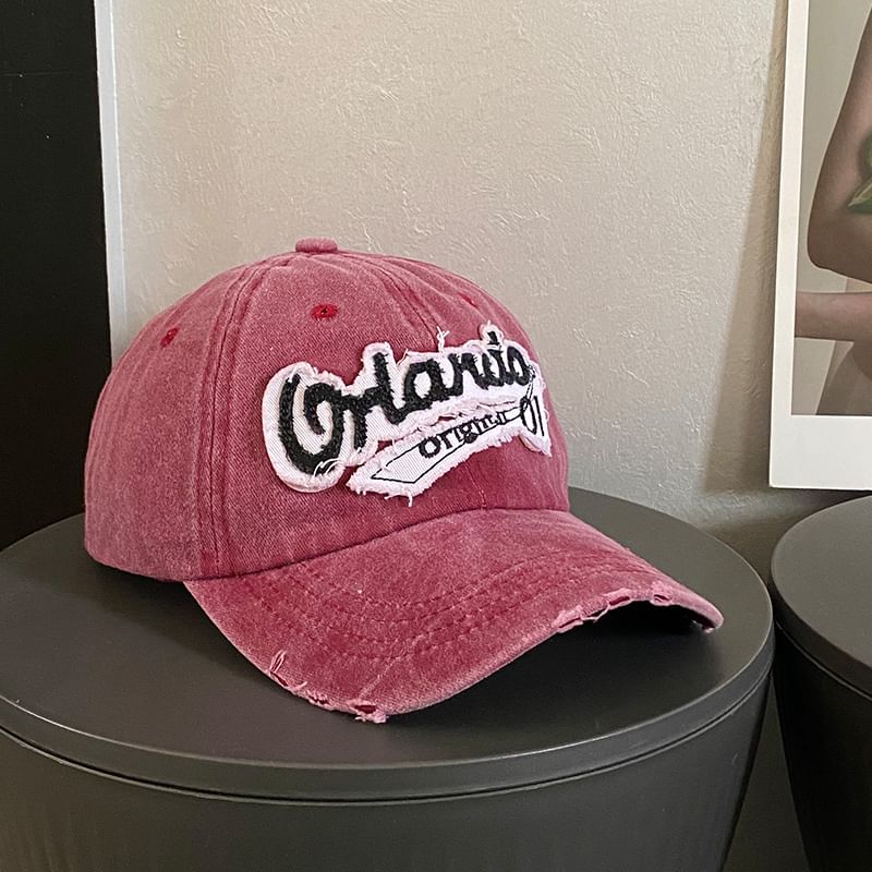 Lettering Embroidered Baseball Distressed Cap