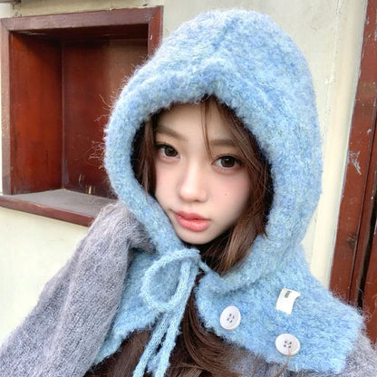 Knit Plain Buttoned Balaclava