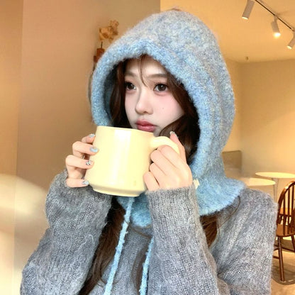 Knit Plain Buttoned Balaclava