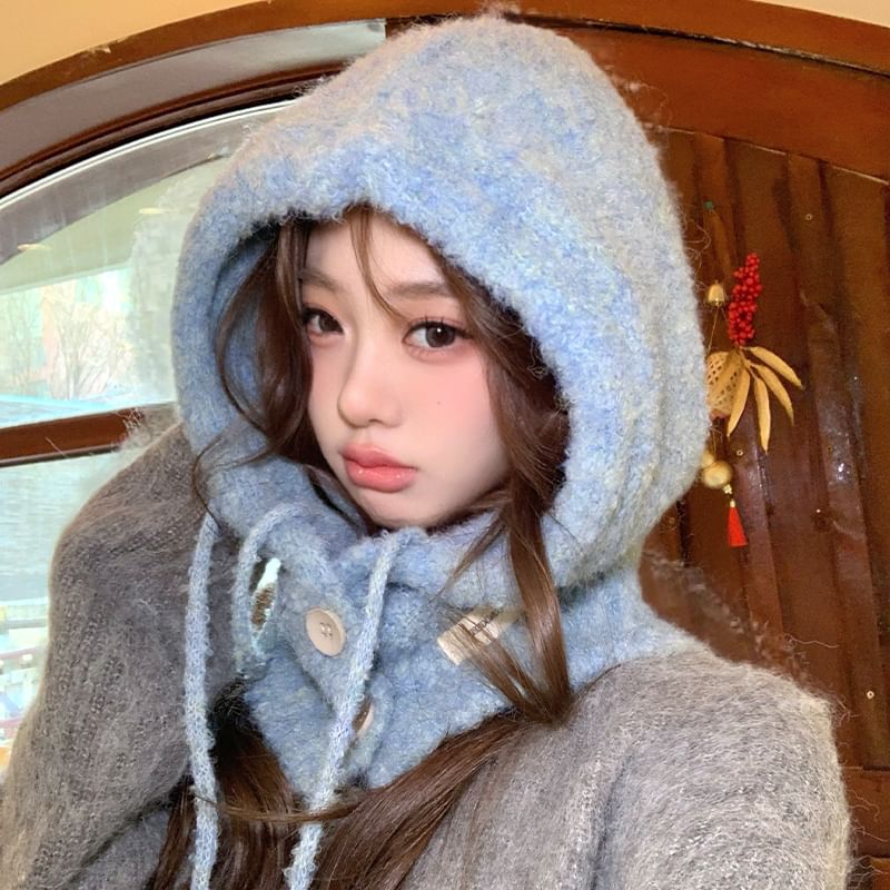 Knit Plain Buttoned Balaclava