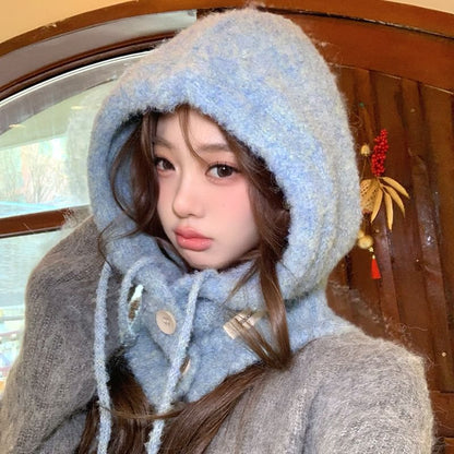 Knit Plain Buttoned Balaclava