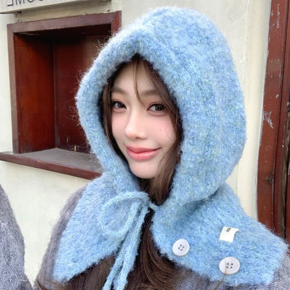 Knit Plain Buttoned Balaclava