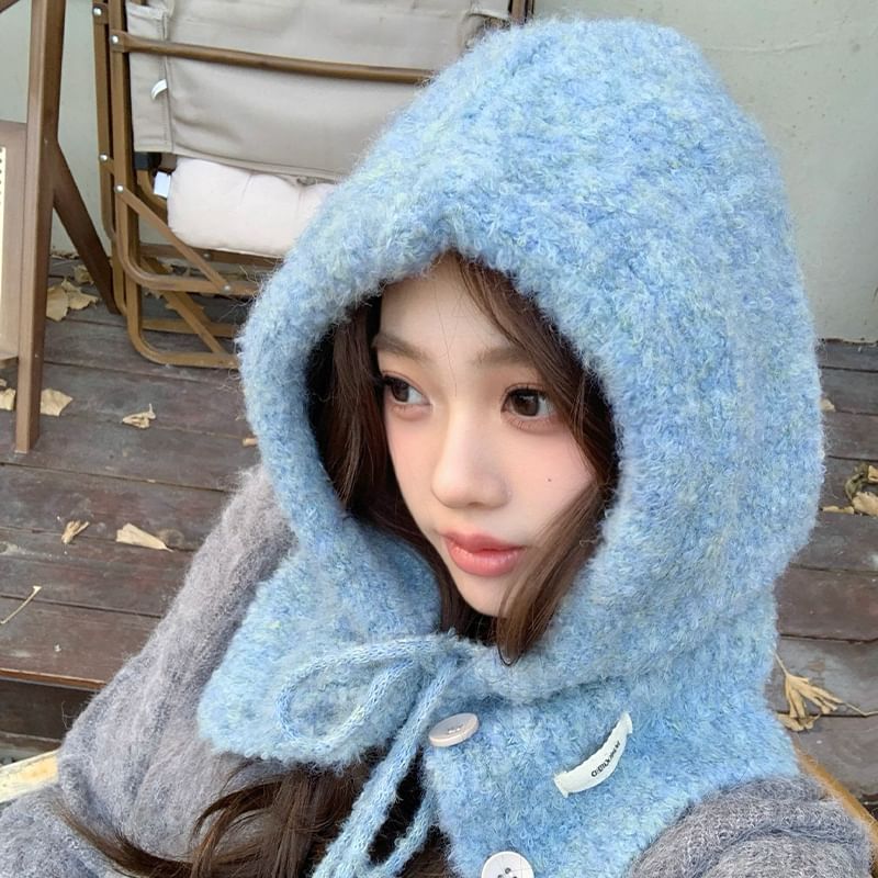 Knit Plain Buttoned Balaclava