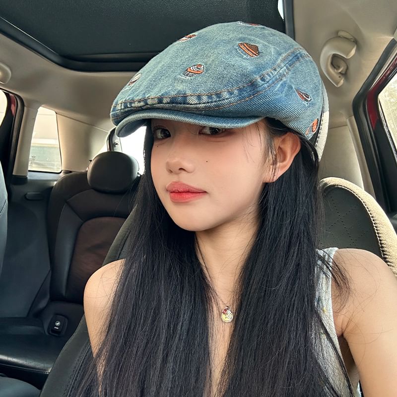 Cap Food Flat Embroidered Denim