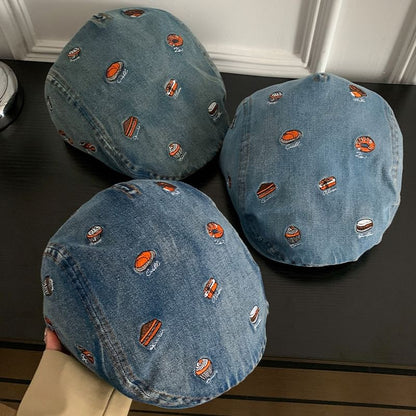 Cap Food Flat Embroidered Denim