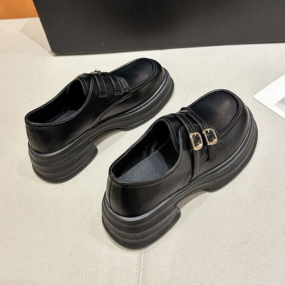 Buckled Leather Faux Platform Loafers