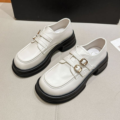 Buckled Leather Faux Platform Loafers