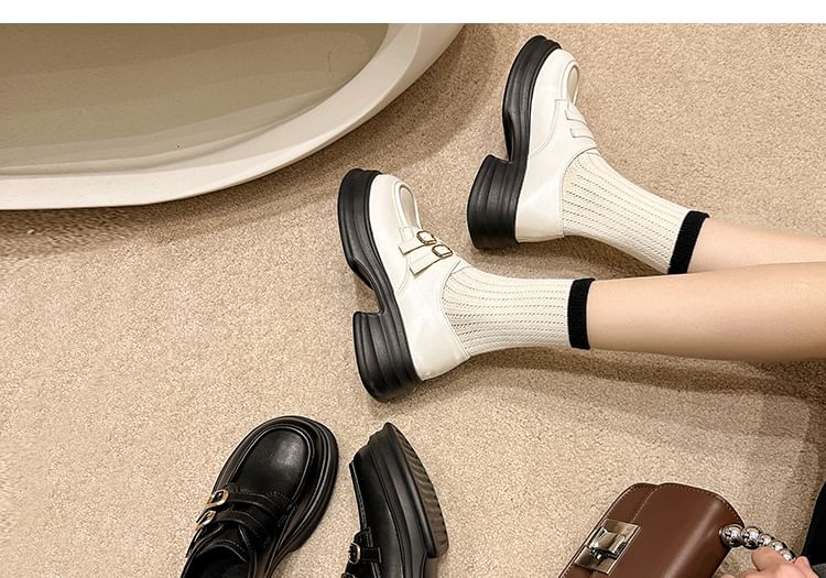 Buckled Leather Faux Platform Loafers