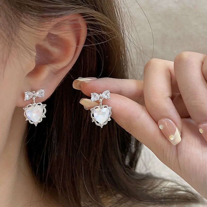 Rhinestone Earring Heart Drop