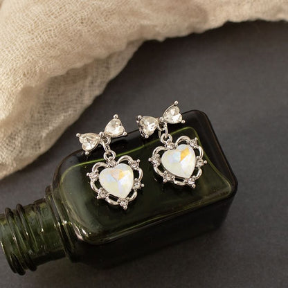Rhinestone Earring Heart Drop