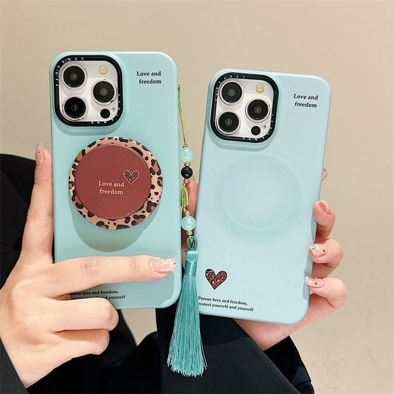 Leopard Print Heart Magnetic (Compatible with MagSafe) Phone Case / Tassel Charm / Set