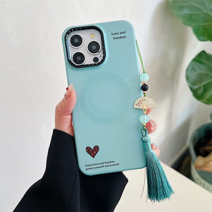 Leopard Print Heart Magnetic (Compatible with MagSafe) Phone Case / Tassel Charm / Set
