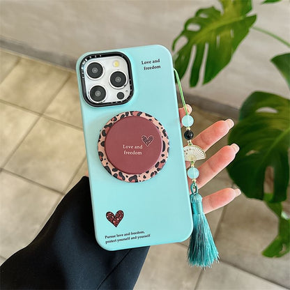 Leopard Print Heart Magnetic (Compatible with MagSafe) Phone Case / Tassel Charm / Set
