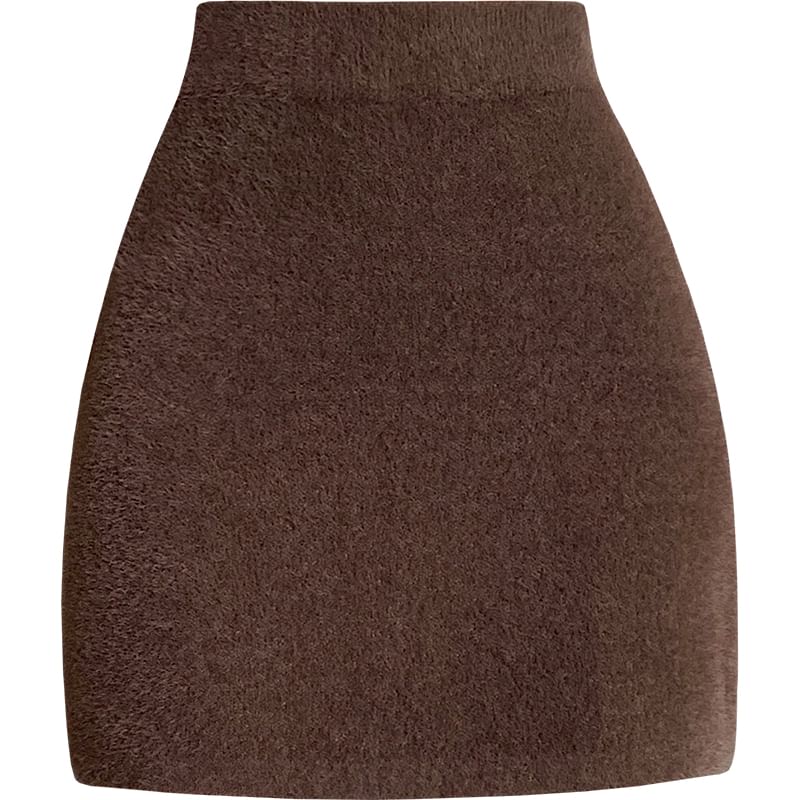 Plain Mini Skirt High Fluffy Rise Pencil