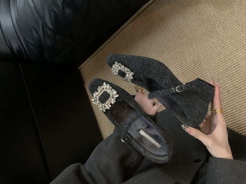 Square Toe Pumps Heel Jane Mary Buckled Block Rhinestone