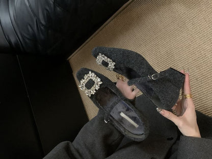 Square Toe Pumps Heel Jane Mary Buckled Block Rhinestone