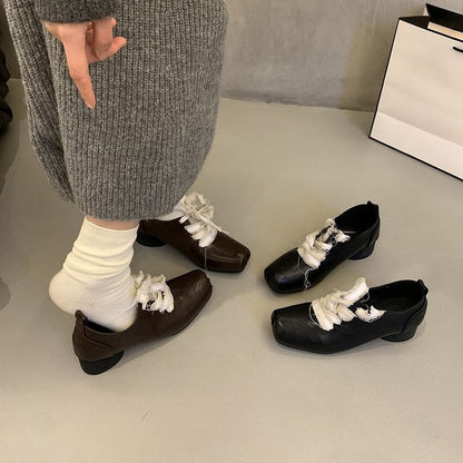 Toe Up Heel Square Pumps Lace Block