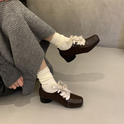 Toe Up Heel Square Pumps Lace Block