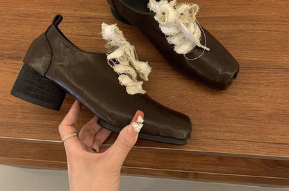 Toe Up Heel Square Pumps Lace Block