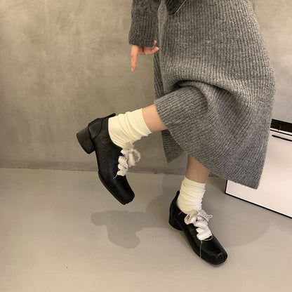 Toe Up Heel Square Pumps Lace Block