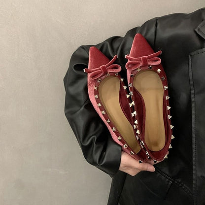 Studded Toe Velvet Pointed Pumps Bow