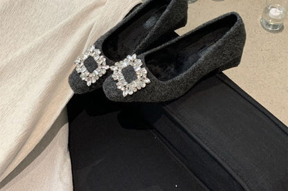 Toe Block Heel Pumps Buckle Square Rhinestone