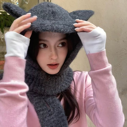 Hooded Plain Scarf Ear Rabbit