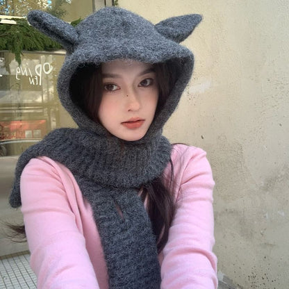 Hooded Plain Scarf Ear Rabbit