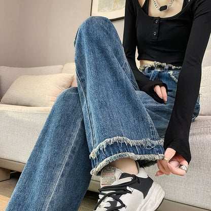 Frayed High Fit (Various Loose Washed Designs) Jeans Waist