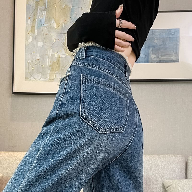 Frayed High Fit (Various Loose Washed Designs) Jeans Waist